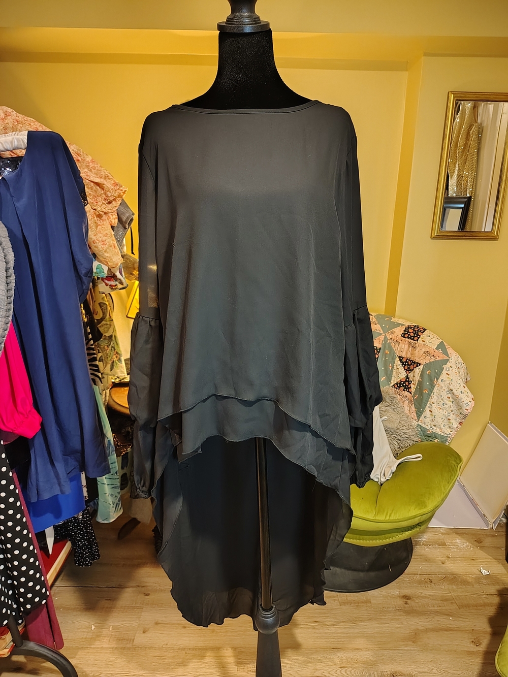 Women’s Black Layered High-Low Chiffon Top